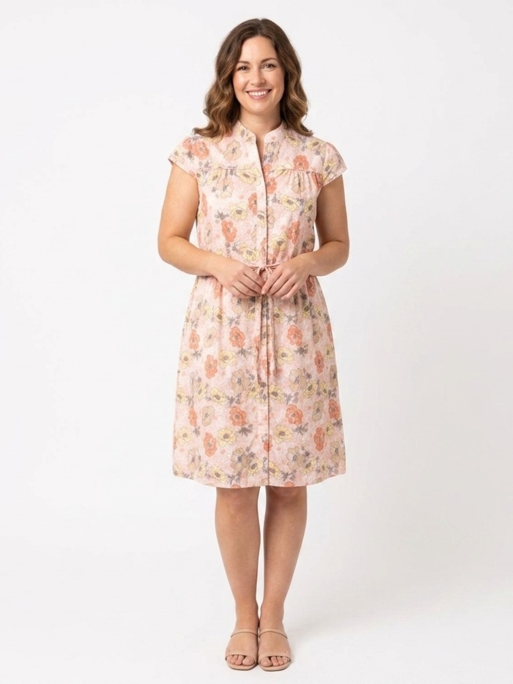 Austin Clothing Co. Floral Cap Sleeve Button-Front 100% Cotton Dress Size 8